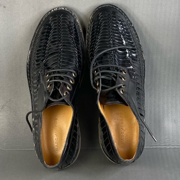 Marc Jacobs Woven Leather Shoe Men’s Black Lace Up Tractor Soul Size 10/44 main image 10